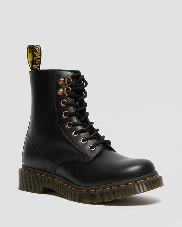 Black Women's Dr Martens 1460 Pascal Rose Gold Hardware Leather Lace Up Boots | CA 189YXF